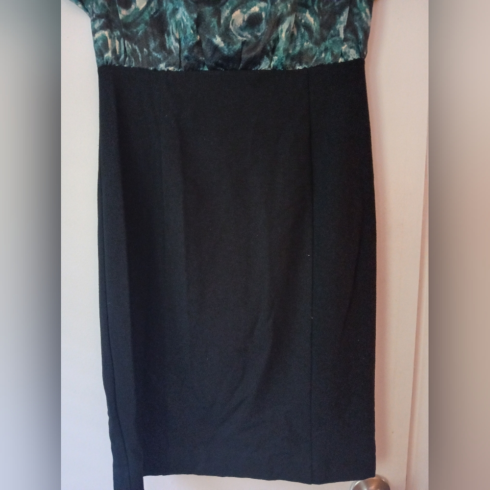 Ann Taylor Blue Black Floral Art Silk Satin Blouse Work Cocktail Dress- 2 - Picture 5 of 12